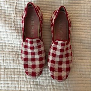 Rothy’s Marta Ferri Red and White Gingham Loafer Flats